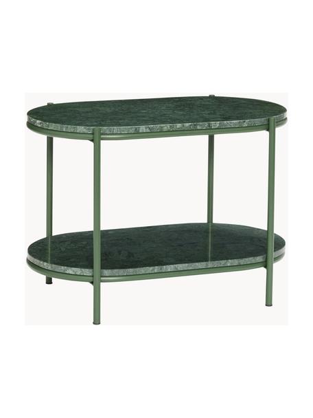 Tavolino ovale in marmo Nusa, Ripiani: marmo, Struttura: metallo rivestito, Verde scuro, marmo, Larg. 58 x Alt. 40 cm