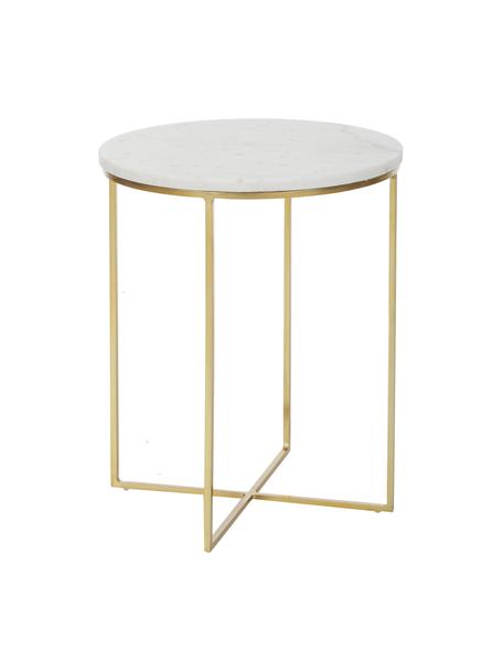 Ronde marmeren bijzettafel Alys, Tafelblad: marmer, Frame: gepoedercoat metaal, Wit, gemarmerd, goudkleurig, Ø 40 x H 50 cm