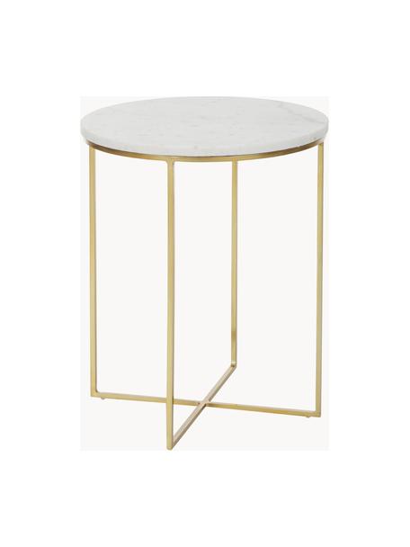 Table d'appoint ronde en marbre Alys, Blanc, marbré, doré, Ø 40 x haut. 50 cm