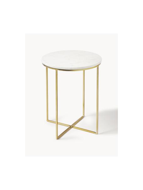 Okrúhly mramorový pomocný stolík Alys, Biela mramorovaná, odtiene zlatej, Ø 40 x V 50 cm
