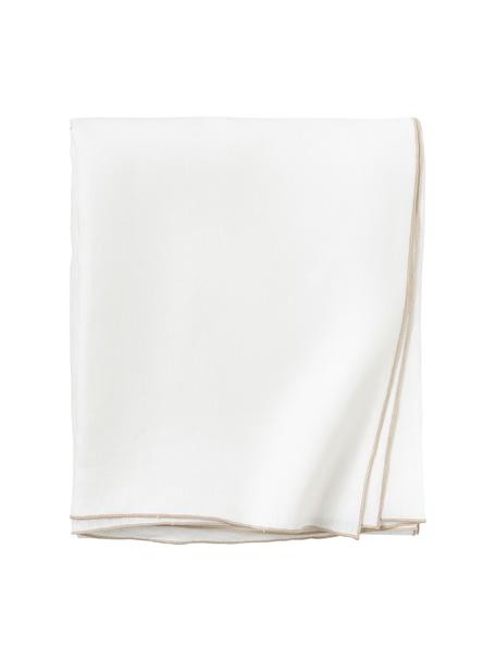 Mantel de lino con ribete Kennedy, 100% lino lavado con certificado European Flax, Blanco, An 140 x L 250 cm