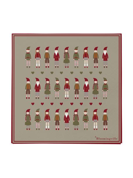 Servilletas de papel Niklaus, 20 uds., Papel, FSC Mix ©, Beige, verde, rojo, blanco, An 33 x L 33 cm