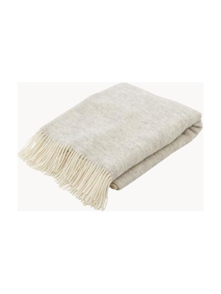 Plaid en laine avec motif à chevrons et franges Tirol, Beige clair, larg. 140 x long. 200 cm