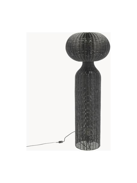 Lámpara de pie de ratán Vinka, Lámpara: ratán, Cable: plástico, Negro, Al 130 cm