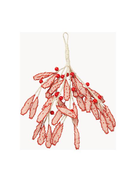 Handgefertigter Baumanhänger  Mistletoe, Glasperlen, Rot, Off White, B 17 x H 18 cm