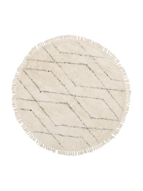 Okrągły ręcznie tuftowany dywan z bawełny Bina, 100% bawełna, Beżowy, czarny, Ø 150 cm (Rozmiar M)