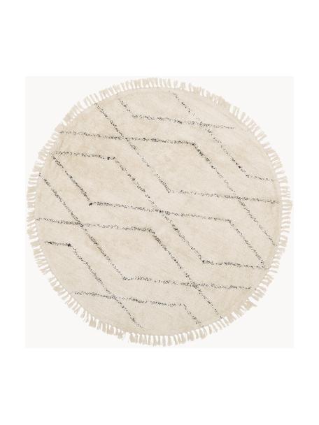 Tappeto rotondo in cotone taftato a mano con motivo rombi Bina, 100% cotone, Beige, nero, Ø 150 cm (taglia M)