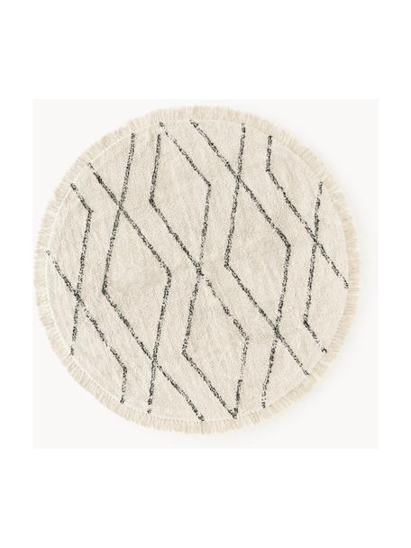 Tapis rond en coton tufté main Bina, 100 % coton, Beige, noir, Ø 150 cm (taille M)