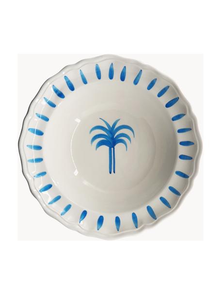Ručně malovaná servírovací mísa The Palms, Keramika, Bílá, modrá, Ø 27 cm