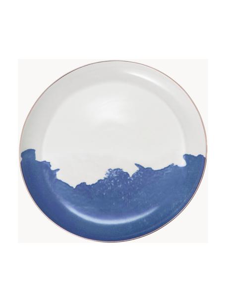 Platos postre de porcelana Rosie, 2 uds., Porcelana, Blanco crema, azul con borde dorado, Ø 21 x Al 2 cm