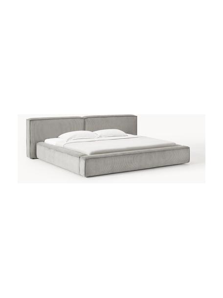 Cama tapizada en pana Lennon, Tapizado: pana (98% poliéster, 2% p, Estructura: madera de pino maciza, ma, Patas: madera, plástico Este pro, Pana gris, An 268 x L 243 cm (colchón 200 x 200 cm)