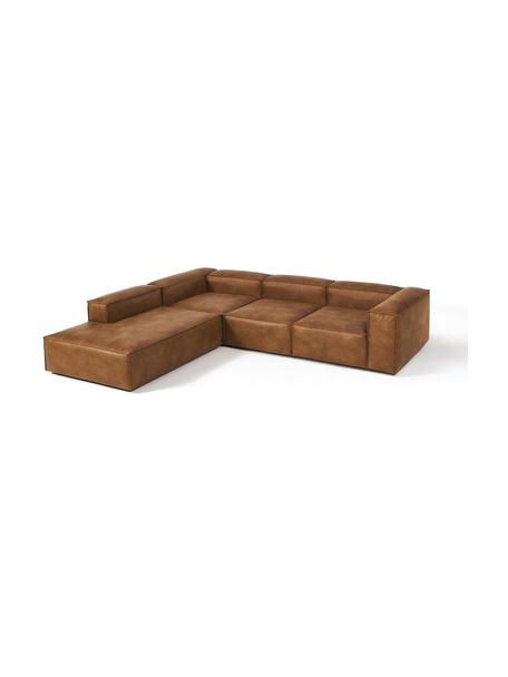 Sofá rinconera modular grande de cuero reciclado Lennon, Tapizado: cuero reciclado (70% cuer, Estructura: madera maciza, madera con, Patas: plástico, Cuero marrón, An 329 x F 269 cm, chaise longue izquierda