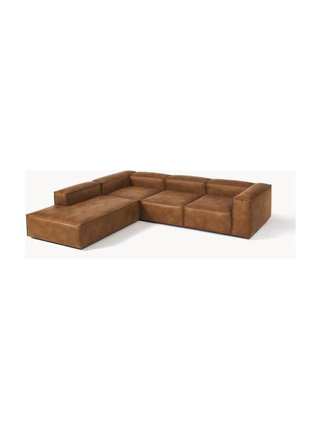 Narożna sofa modułowa XL ze skóry z recyklingu Lennon, Tapicerka: skóra z recyklingu (70% s, Stelaż: lite drewno, sklejka, Nogi: tworzywo sztuczne, Brązowa skóra, S 329 x G 269 cm, lewostronna