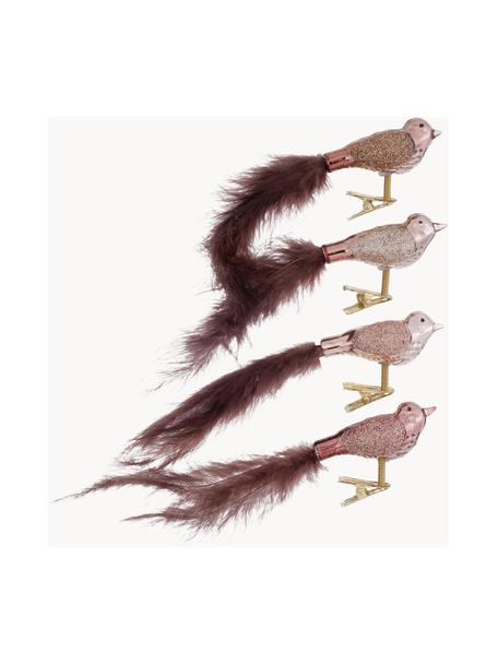 Vogel-Clips Lorana mit echten Federn, 4er-Set, Rosatöne, B 17 x H 4 cm