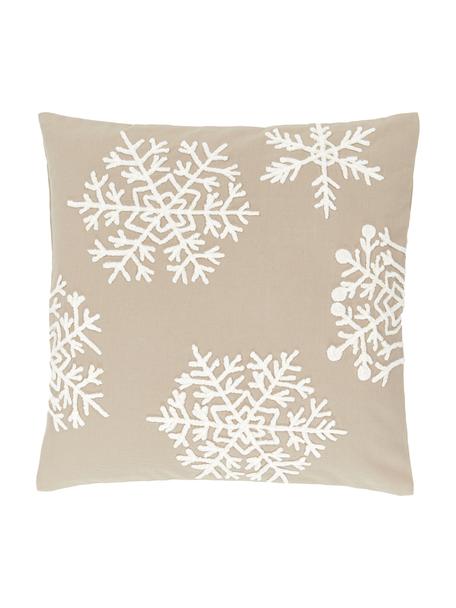Bestickte Kissenhülle Snowflake in Taupe, 100 % Baumwolle, Taupe, B 45 x L 45 cm