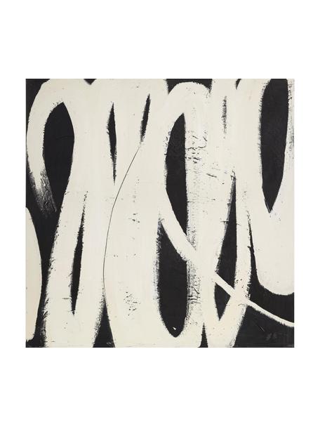 Toile peinte à la main Spinning Around, Blanc cassé, noir, larg. 98 x haut. 98 cm
