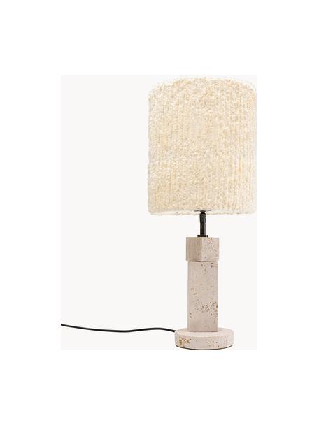 Grosse Tischlampe Lipsi, Lampenschirm: Baumwolle, Cremeweiss, Travertin Hellbeige, Ø 24 x H 58 cm