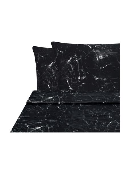 Set lenzuola reversibile effetto marmo Malin, Nero marmorizzato, 240 x 300 cm + 2 federe 50 x 80 cm