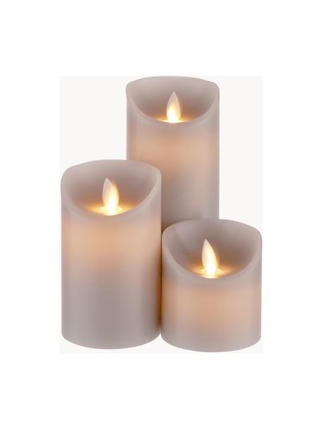 Komplet świec LED Glowing Flame, 3-elem., Parafina, tworzywo sztuczne, Szary, Komplet z różnymi rozmiarami