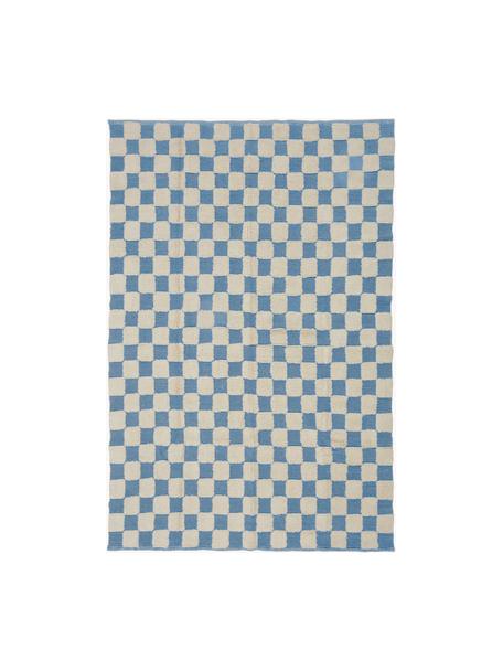 Alfombra artesanal texturizada Penton, 100% algodón, Blanco crema, azul, An 170 x L 240 cm (Tamaño M)