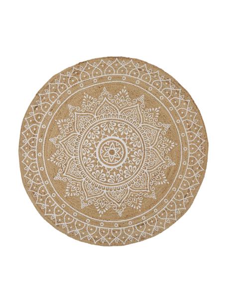 Ručne vyrobený okrúhly koberec z juty Dahlia, 100 % juta, Béžová, biela, Ø 200 cm (veľkosť L)