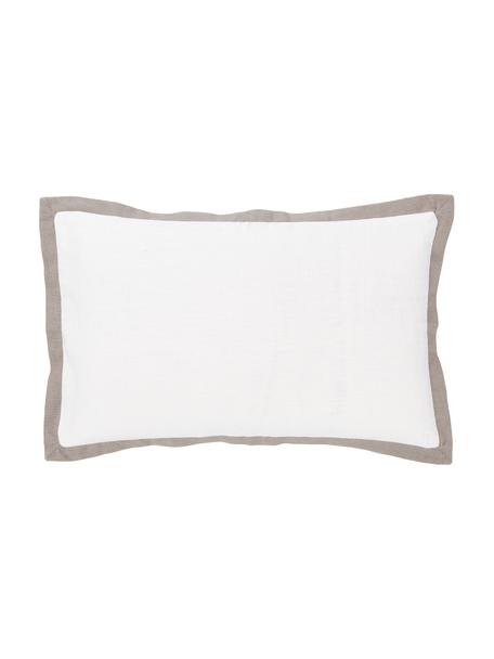 Poszewka na poduszkę z lnu z lamówką Mira, 55% len, 45% bawełna, Biały, S 30 x D 50 cm