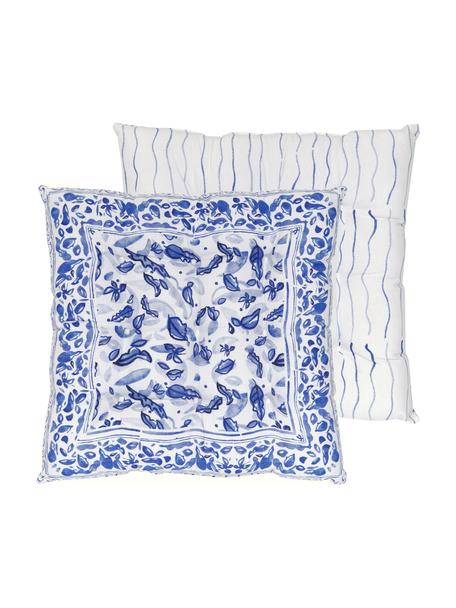 Omkeerbaar zitkussen van katoen met patroon Andrea, Bekleding: 100% katoen, Blauw, B 40 x L 40 cm