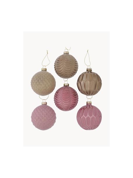 Set 6 palline di Natale Jarina, Vetro laccato, Beige, rosa, Ø 8 x Alt. 8 cm