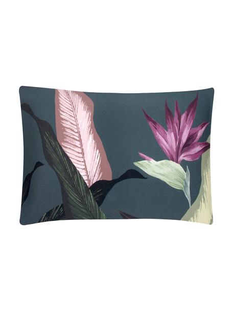 Funda de almohada de satén Flora, 50 x 70 cm, Gris oscuro con estampado de plantas, An 50 x L 70 cm