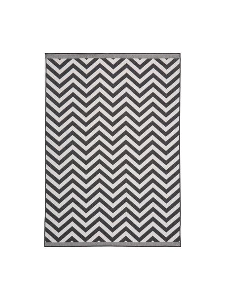 Dubbelzijdig in- en outdoor vloerkleed Palma met zigzag patroon, 100% polypropyleen, Zwart, wit, B 200 x L 290 cm (maat L)