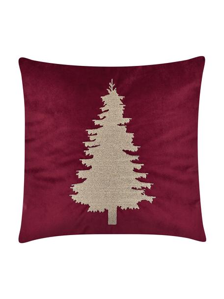 Haftowana poszewka na poduszkę z aksamitu Tree, Czerwony, S 40 x D 40 cm