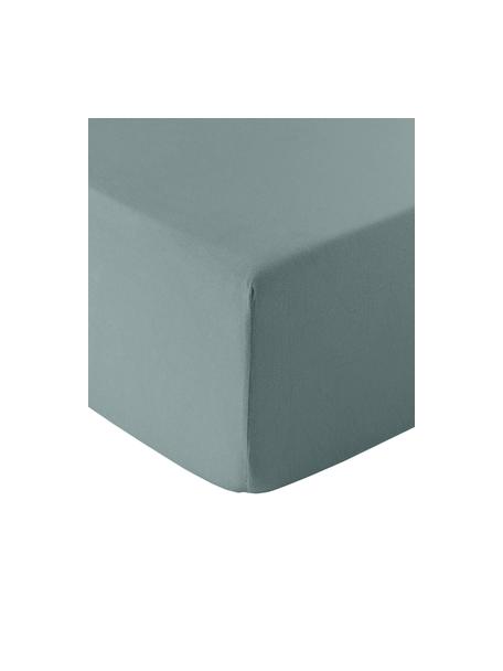 Lenzuolo con angoli boxspring in flanella Biba, Grigio verde, Larg. 90 x Lung. 200 cm, alt. 35 cm