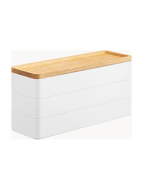 Schmuckkästchen Rin mit Deckel, 3-stufig, Deckel: Holz, Weiß, Helles Holz, B 24 x H 12 cm