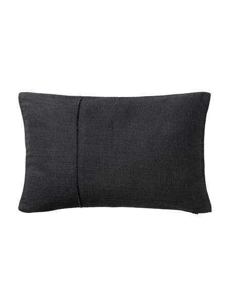 Katoenen kussenhoes Terre met decoratieve naad, 80% katoen, 20% linnen, Zwart, B 30 x L 50 cm