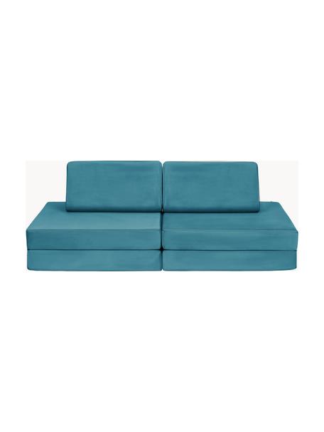 Modulaire kinderbank Mila van fluweel, handgemaakt, Bekleding: fluweel (100% polyester) , Fluweel turquoise, B 130 x D 65 cm