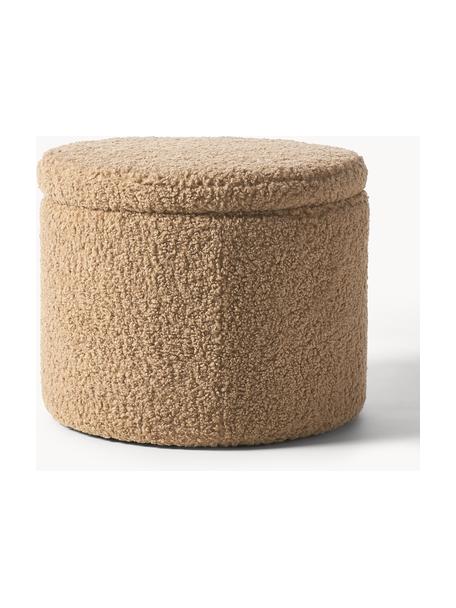 Pouf en tissu bouclé avec rangement Alida, Peluche brun clair, Ø 50 x haut. 42 cm