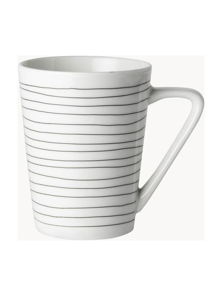 Teetassen Eris Loft mit Liniendekor, 4 Stück, Porzellan, Weiß, Schwarz, Ø 8 x H 10 cm, 300 ml
