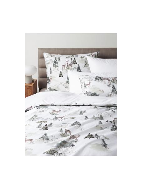 Housse de couette design en percale de coton Forest, Blanc, tons verts, larg. 140 x long. 200 cm