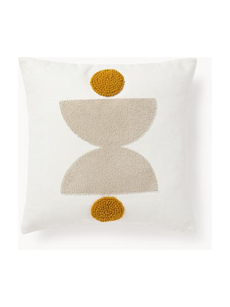 Housse de coussin 45x45 brodée Izad, Blanc cassé, beige clair, ocre, larg. 45 x long. 45 cm