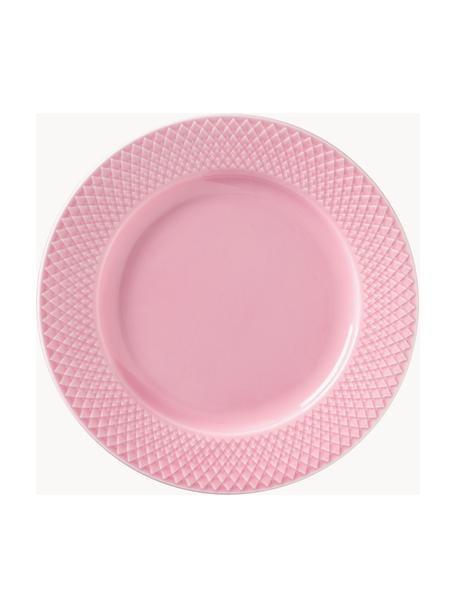 Talerz śniadaniowy z porcelany Rhombe, 4 szt., Porcelana, Blady różowy, Ø 21 cm