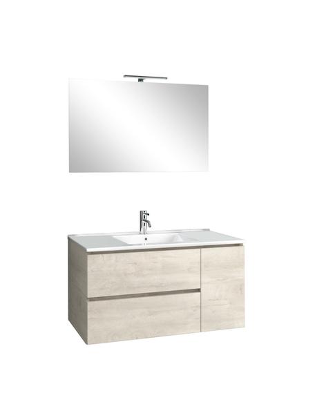 Set salle de bains avec vasque Flam, 4 élém., Aspect bois de chêne, Lot de différentes tailles
