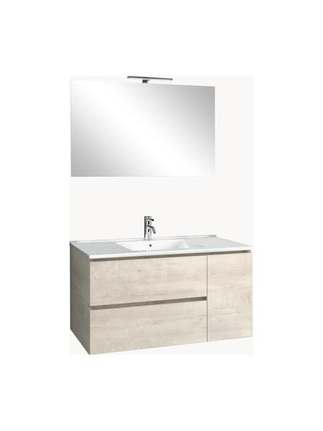 Waschtisch-Set Flam, 4-tlg., Spiegelfläche: Spiegelglas, Rückseite: ABS-Kunststoff, Eichenholz-Optik, Set mit verschiedenen Grössen