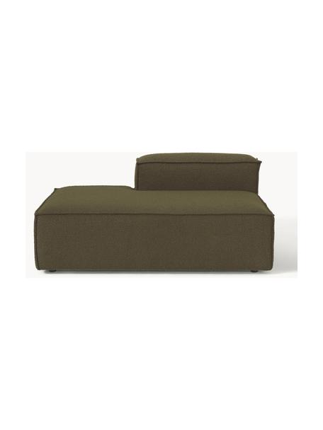 Modulo chaise loungue in bouclé Lennon, Rivestimento: bouclé (100% poliestere) , Struttura: legno di pino massiccio, , Piedini: plastica Questo prodotto , Bouclé verde oliva, Larg. 150 x Prof. 123 cm, schienale a destra