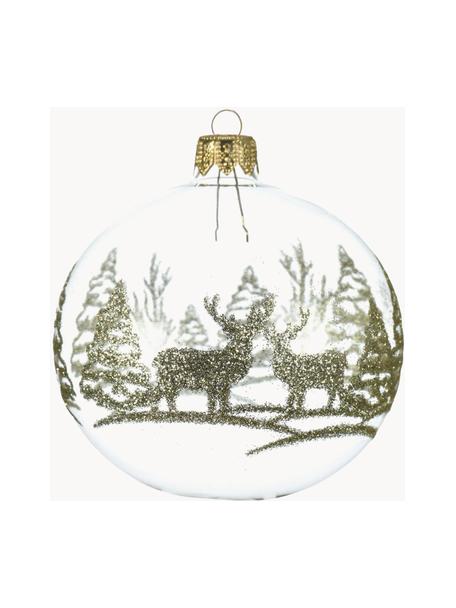 Boules de Noël Deer, 6 pièces, Verre, Transparent, vert, Ø 8 cm