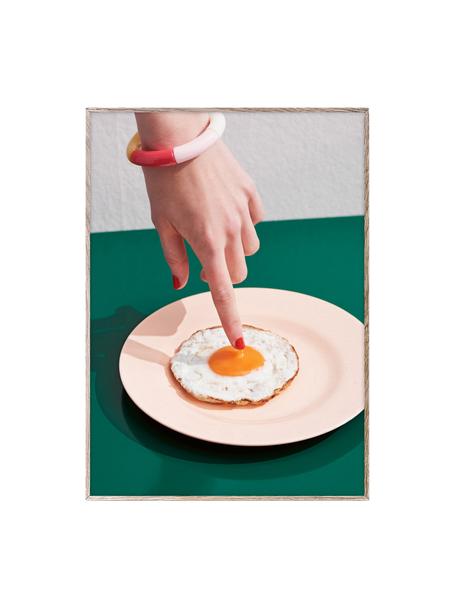 Poster Fried Egg, 210 g mat Hahnemühle papier, digitale print met 10 UV-bestendige kleuren, Donkergroen, perzik, meerkleurig, B 50 x H 70 cm