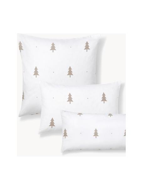 Taie d'oreiller en flanelle avec sapins X-mas Tree, Blanc, beige, larg. 50 x long. 70 cm