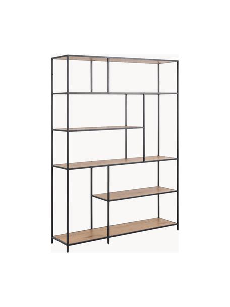 Scaffale Seaford, Ripiani: pannello MDF (fibra a med, Struttura: metallo verniciato a polv, Effetto legno, nero, Larg. 135 x Alt. 185 cm
