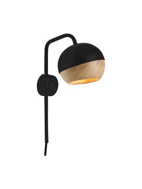 Nástenná LED lampa Ray, Čierna, svetlé drevo, Š 12 x H 32 cm