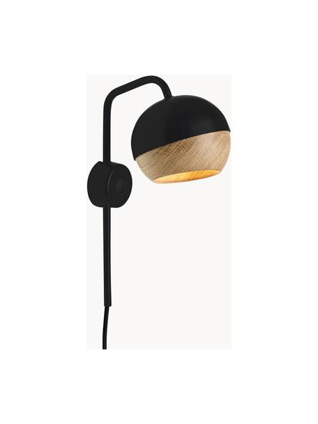 Aplique LED Ray, Cable: cubierto en tela, Negro, madera de roble, An 12 x Al 32 cm