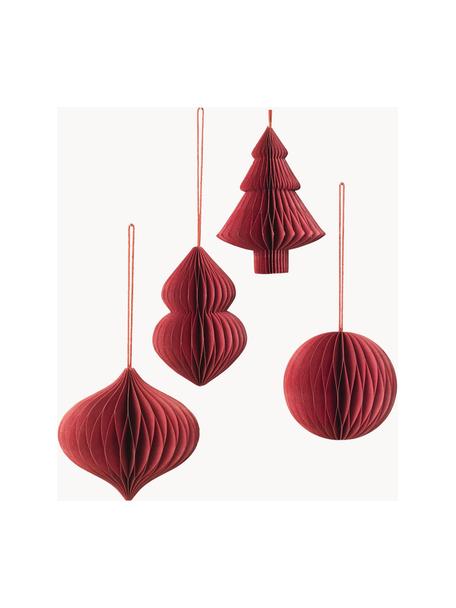 Adornos navideños Julet, 4 uds., Tejido de papel, Rojo vino, Ø 9 x Al 10 cm